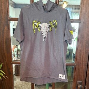 Under Armour Mens Project Rock Brahma Bull Skull Short Sleeve Hoodie Grey Large